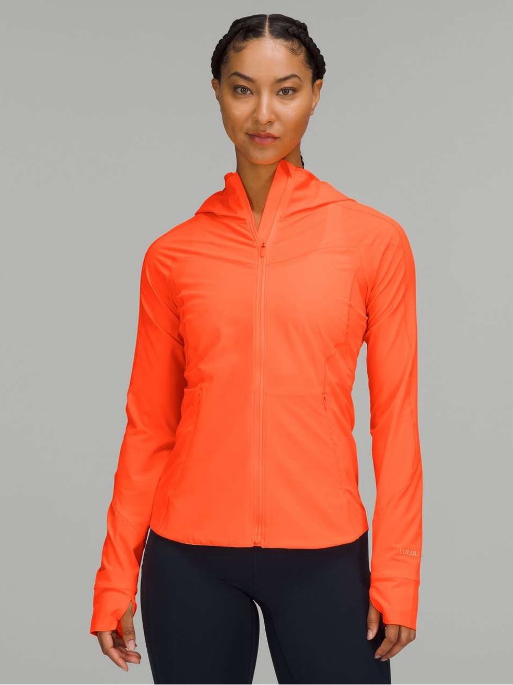 Lululemon mist over windbreaker highlight orange zip hooded jacket